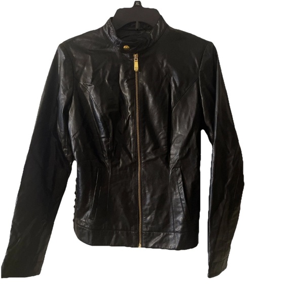 True Religion Lace up moto jacket Boho Vintage Look biker faux leather womens s - Picture 1 of 6